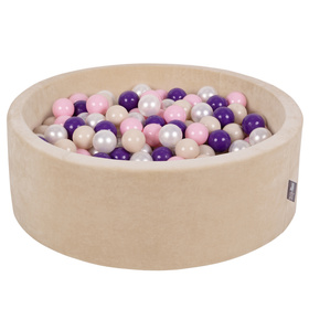 KiddyMoon Suchy basen okrągły VELVET z piłeczkami 7cm Іграшка пінопластовий басейн, бежевий