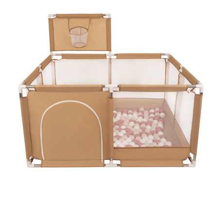  Boisko KK-100X z piłeczkami 6cm Zabawka kojec, beżowy: pastelowy beż-łososiowy-biały
