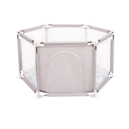  Sześciokąt składany KS-100X z piłeczkami 6cm Zabawka kojec, szary: perła-szary-transparent-babyblue-mięta