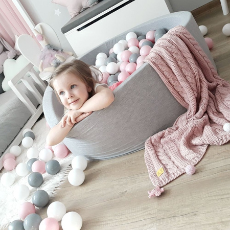 KiddyMoon Suchy basen okrągły z piłeczkami 7cm Zabawka basen piankowy, jasnoszary: biały-szary-pudrowy róż