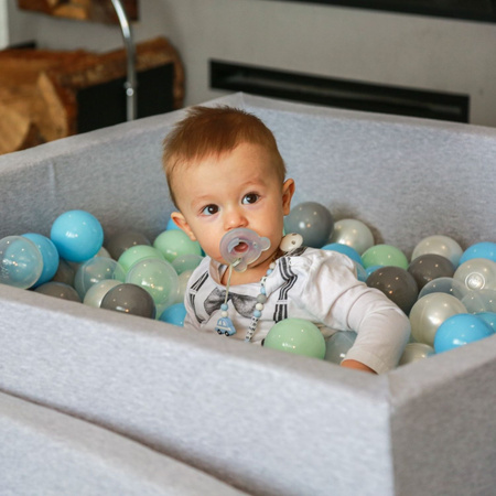 KiddyMoon Plastikowe piłeczki 7cm Zabawka zestaw kulek, perła-szary-transparent-babyblue-mięta
