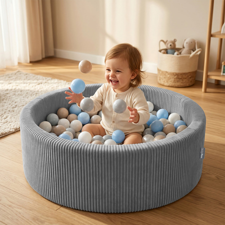 KiddyMoon Suchy basen okrągły ANAFI z piłeczkami 7cm Іграшка пінопластовий басейн, темно-сірий