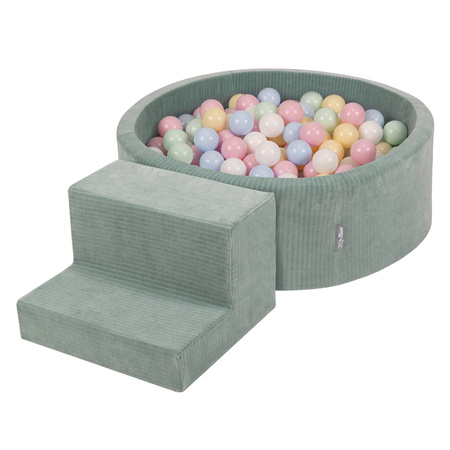 KiddyMoon Piankowy plac zabaw STRIPES PPZP-OK30VS-122 z piłeczkami Zabawka plac zabaw, zielony: pastelowy niebieski-pastelowy żółty-biały-mięta-pudrowy róż