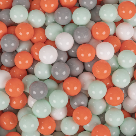 KiddyMoon Plastikowe piłeczki 7cm Zabawka zestaw kulek, pomarańcz-mięta-szary-biały