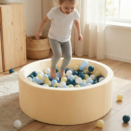 KiddyMoon Suchy basen okrągły z piłeczkami 7cm Іграшка пінопластовий басейн, маслянистий: зеленувато-сірий-пастельно-жовтий-коричневий-білий