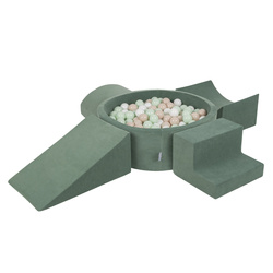 KiddyMoon Piankowy plac zabaw VELVET PPZP-OK30V-115 z piłeczkami Іграшка ігровий майданчик, зелень лісу: пастельний бежево-біло-м’ятний