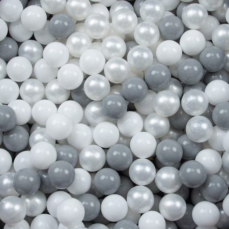 KiddyMoon Plastikowe piłeczki 6cm Zabawka zestaw kulek, biały-szary-perła