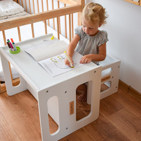 KiddyMoon Stolik + krzesło TC-002 Mebel zestaw mebelków, white