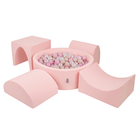 KiddyMoon Piankowy plac zabaw PPZP-OK30D-135 z piłeczkami Іграшка ігровий майданчик, рожевий: пастельний бежево-пудрово-рожевий-перламутровий