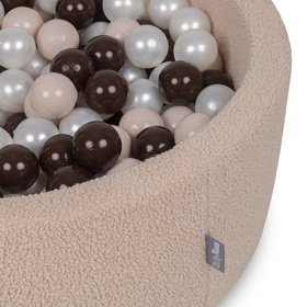 KiddyMoon Suchy basen okrągły TEDDY z piłeczkami 7cm Іграшка пінопластовий басейн, бежевий: пастельний бежево-коричнево-перламутровий