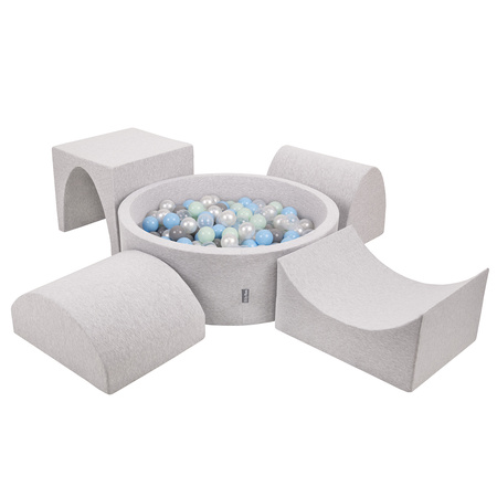 KiddyMoon Piankowy plac zabaw PPZP-OK30D-135 z piłeczkami Іграшка ігровий майданчик, jasnoszary: перлово-сірий-прозорий-блакитний-м’ята