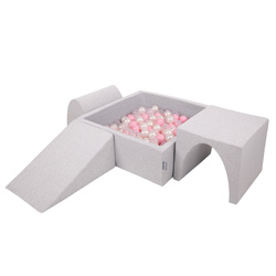 KiddyMoon Piankowy plac zabaw PPZP-KW30D-124 z piłeczkami Іграшка ігровий майданчик, світло-сірий: пудрово-рожевий-перлина-прозорий