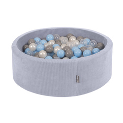 KiddyMoon Suchy basen okrągły STRIPES z piłeczkami 7 cm Zabawka basen piankowy, ciemnoszary: perła-szary-transparent-babyblue