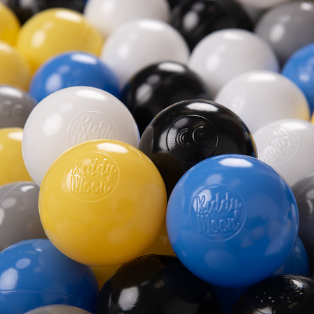 KiddyMoon Plastikowe piłeczki 6cm Іграшка набір кульок, чорний-білий-сірий-синій-жовтий