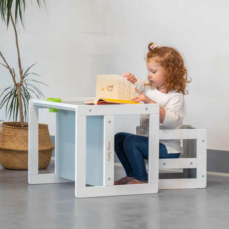 KiddyMoon Stolik + krzesło TC-002 Mebel zestaw mebelków, white/grey
