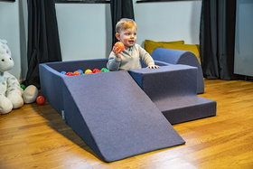 KiddyMoon Suchy basen kwadratowy z piłeczkami 7cm Іграшка пінопластовий басейн, темно-синій: babyblue-блакитний-перлина