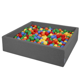 KiddyMoon Suchy basen kwadratowy z piłeczkami 7cm 120x30 Іграшка пінопластовий басейн, темно-сірий: жовтий-зелений-синій-червоний-помаранчевий