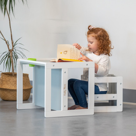 KiddyMoon Stolik + krzesło TC-002 Mebel zestaw mebelków, white/grey