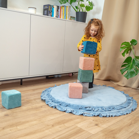 KiddyMoon Miękkie klocki VELVET 14cm Іграшка пінопластові кубики, куби: бірюза лагуни-зелень лісу-рожевість пустелі-блакить льоду-сірість гір