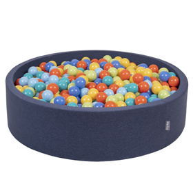 KiddyMoon Suchy basen okrągły z piłeczkami 7cm 120x30 Іграшка пінопластовий басейн, темно-синій: світло-зелений-помаранчевий-бірюзовий-синій-бебі-блю-жовтий