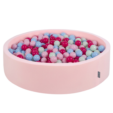 KiddyMoon Suchy basen okrągły z piłeczkami 7cm 120x30 Іграшка пінопластовий басейн, рожевий: пудрово-рожевий — темно-рожевий — baby blue — м’ята