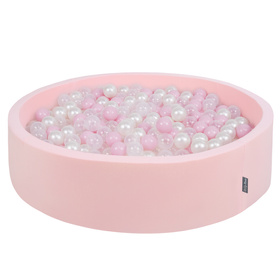 KiddyMoon Suchy basen okrągły z piłeczkami 7cm 120x30 Іграшка пінопластовий басейн, рожевий: пудровий рожевий- перлина-прозорий