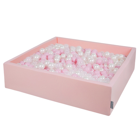 KiddyMoon Suchy basen kwadratowy z piłeczkami 7cm 120x30 Іграшка пінопластовий басейн, рожевий: пудровий рожевий- перлина-прозорий