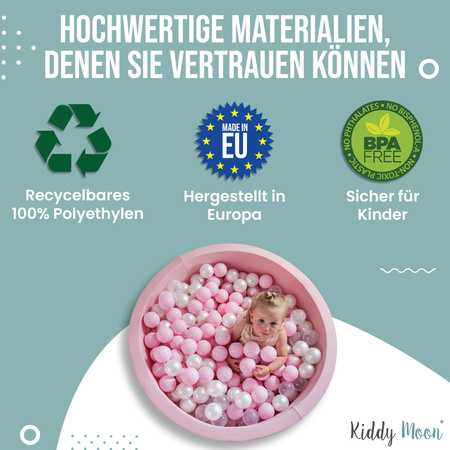 KiddyMoon Plastikowe piłeczki 7cm Zabawka zestaw kulek, ciemny turkus-pastelowy niebieski-pastelowy żółty-biały