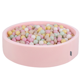 KiddyMoon Suchy basen okrągły z piłeczkami 7cm 120x30 Іграшка пінопластовий басейн, рожевий: пастельний бежевий-пастельно-жовтий-білий-м’ята-пудрово-рожевий