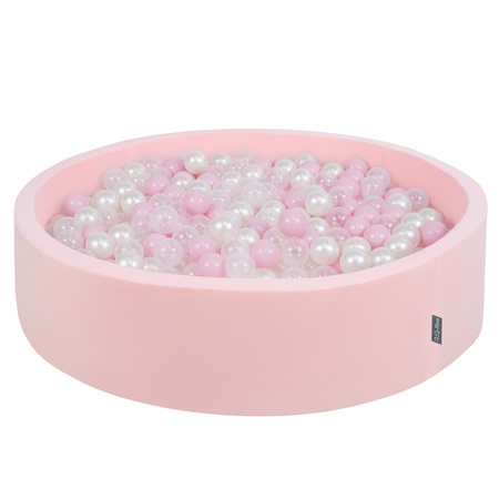 KiddyMoon Suchy basen okrągły z piłeczkami 7cm 120x30 Іграшка пінопластовий басейн, рожевий: пудровий рожевий- перлина-прозорий