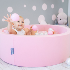 KiddyMoon Suchy basen okrągły z piłeczkami 7cm Іграшка пінопластовий басейн, рожевий: пудровий рожево-перламутровий-прозорий