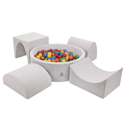 KiddyMoon Piankowy plac zabaw PPZP-OK30D-135 z piłeczkami Іграшка ігровий майданчик, світло-сірий: жовто-зелено-синьо-червоний-помаранчевий