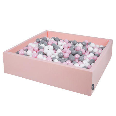 KiddyMoon Suchy basen kwadratowy z piłeczkami 7cm 120x30 Іграшка пінопластовий басейн, рожевий: біло-сірий-пудрово-рожевий