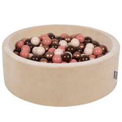 KiddyMoon Suchy basen okrągły VELVET z piłeczkami 7cm Іграшка пінопластовий басейн, бежевий