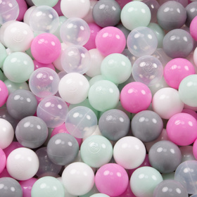 KiddyMoon Plastikowe piłeczki 7cm Zabawka zestaw kulek, transparent-szary-biały-róż-mięta