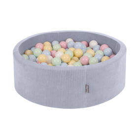 KiddyMoon Suchy basen okrągły STRIPES z piłeczkami 7 cm Іграшка пінопластовий басейн, темно-сірий: пастельний блакитний-пастельний жовтий-білий-м'ята-пудрово-рожевий