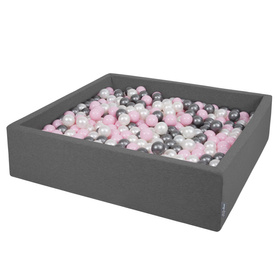 KiddyMoon Suchy basen kwadratowy z piłeczkami 7cm 120x30 Іграшка пінопластовий басейн, темно-сірий: перлинно-пудрово-рожевий-срібний