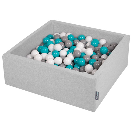 KiddyMoon Suchy basen kwadratowy z piłeczkami 7cm Іграшка пінопластовий басейн, світло-сірий: сірий-білий-бірюзовий