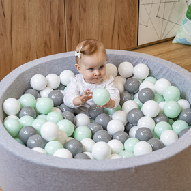 KiddyMoon Suchy basen okrągły z piłeczkami 7cm Іграшка пінопластовий басейн, світло-сірий: біло-сірий-м’ятний