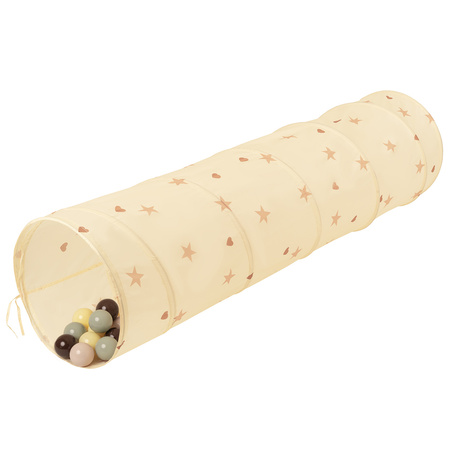 Tunel do zabawy TT-100X z piłeczkami 7cm Іграшка тунель, світлий бежевий: пастельний бежевий-сіро-зелений-пастельний жовтий-коричневий