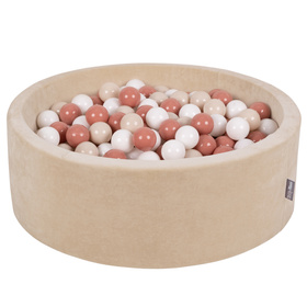 KiddyMoon Suchy basen okrągły VELVET z piłeczkami 7cm Іграшка пінопластовий басейн, бежевий