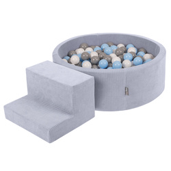 KiddyMoon Piankowy plac zabaw STRIPES PPZP-OK30VS-122 z piłeczkami Іграшка ігровий майданчик, темно-сірий: сірий-білий-бебі-блакитний