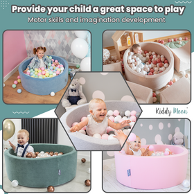 KiddyMoon Suchy basen okrągły z piłeczkami 7cm Zabawka basen piankowy, ciemnoszary: perła-pudrowy róż-srebrny