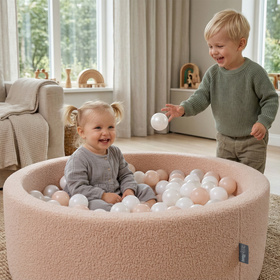 KiddyMoon Suchy basen okrągły TEDDY z piłeczkami 7cm Іграшка пінопластовий басейн, бежевий: пастельний бежево-коричнево-перламутровий