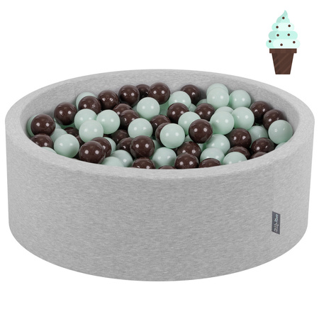 KiddyMoon Suchy basen okrągły z piłeczkami 7cm Zabawka basen piankowy, jasnoszary: mięta-brązowy