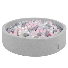 KiddyMoon Suchy basen okrągły z piłeczkami 7cm 120x30 Іграшка пінопластовий басейн, jasnoszary: перлинно-сірий-прозорий-пудрово-рожевий