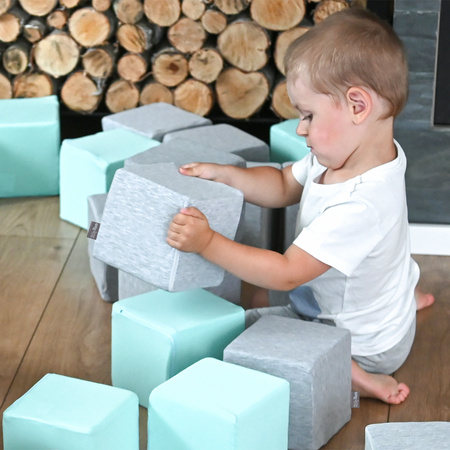 KiddyMoon Miękkie klocki 14cm Іграшка пінопластові кубики, куби: світло-сірий — темно-сірий — рожевий — м’ятний