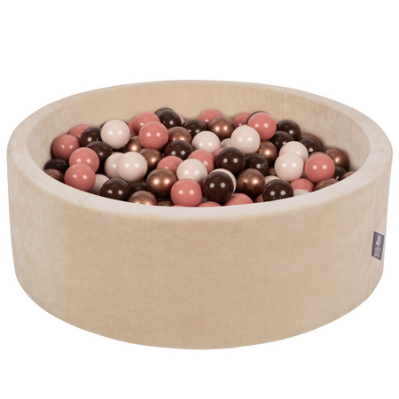 KiddyMoon Suchy basen okrągły VELVET z piłeczkami 7cm Іграшка пінопластовий басейн, бежевий