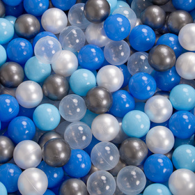 KiddyMoon Suchy basen okrągły z piłeczkami 7cm Zabawka basen piankowy, ciemnoszary: perła-niebieski-babyblue-transparent-srebrny