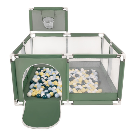 Boisko KK-100X z piłeczkami 6cm Іграшка манеж, зелений: темна бірюза-пастельний синій-пастельний жовтий-білий
